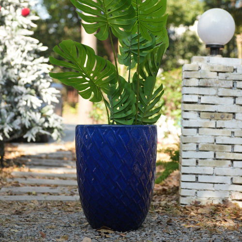 Dark Blue Ceramic Flowerpot, Indoor Ceramic Sleek Design Oval Planter (17 in. W x 21 in. H), 1-Pack