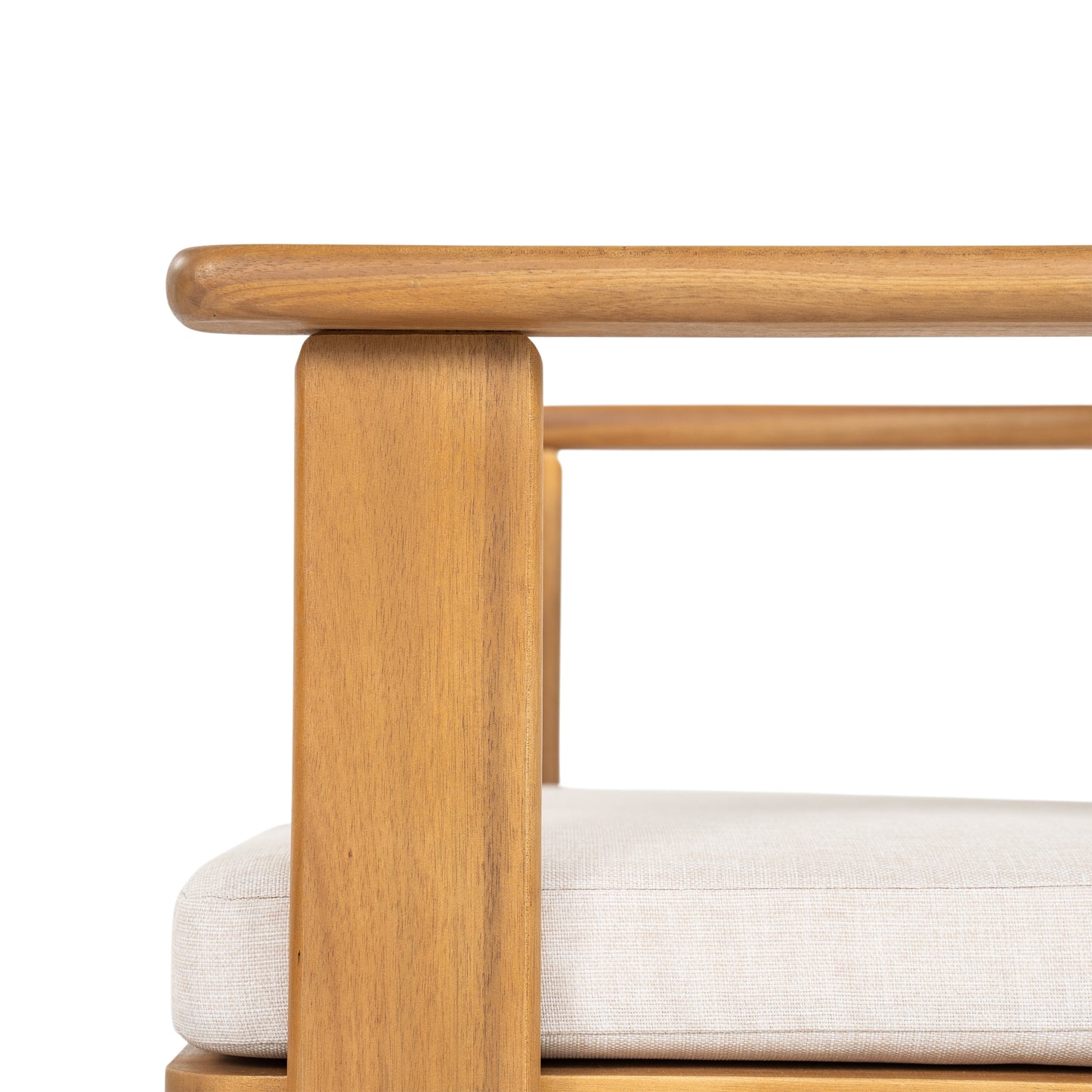 Kaja Outdoor Acacia Wood Dining Chair, Teak Finish Frame With Beige Cushion, Set of 2