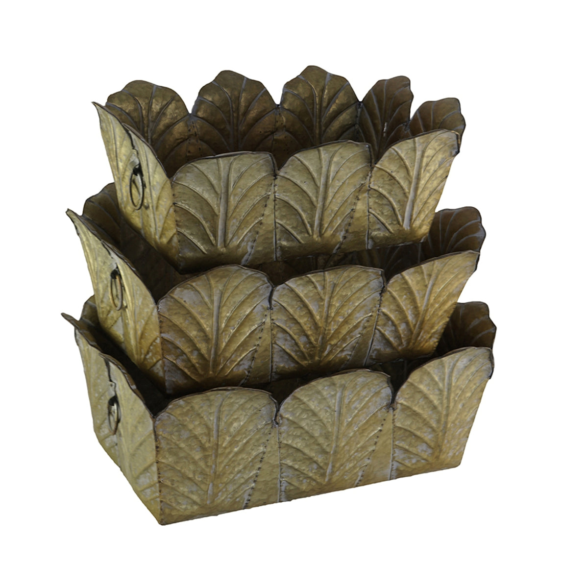 Set of 3 Metal Planter Distressed, L:22x16.7x8.3" M:21x16.5x7.3" S:18x13.5x7"