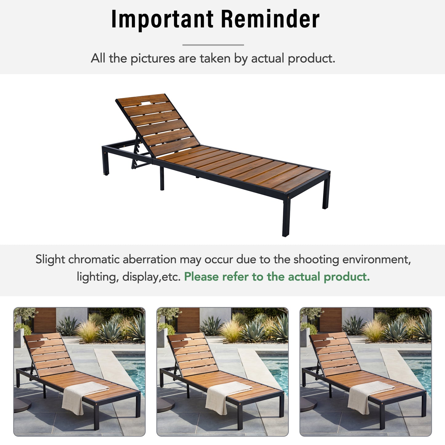 Outdoor Chaise Lounges Pool Lounge Chairs Outdoor Daybed Recliner with Adjustable Backrest for Patio, Poolside or Beach, Black+Natural