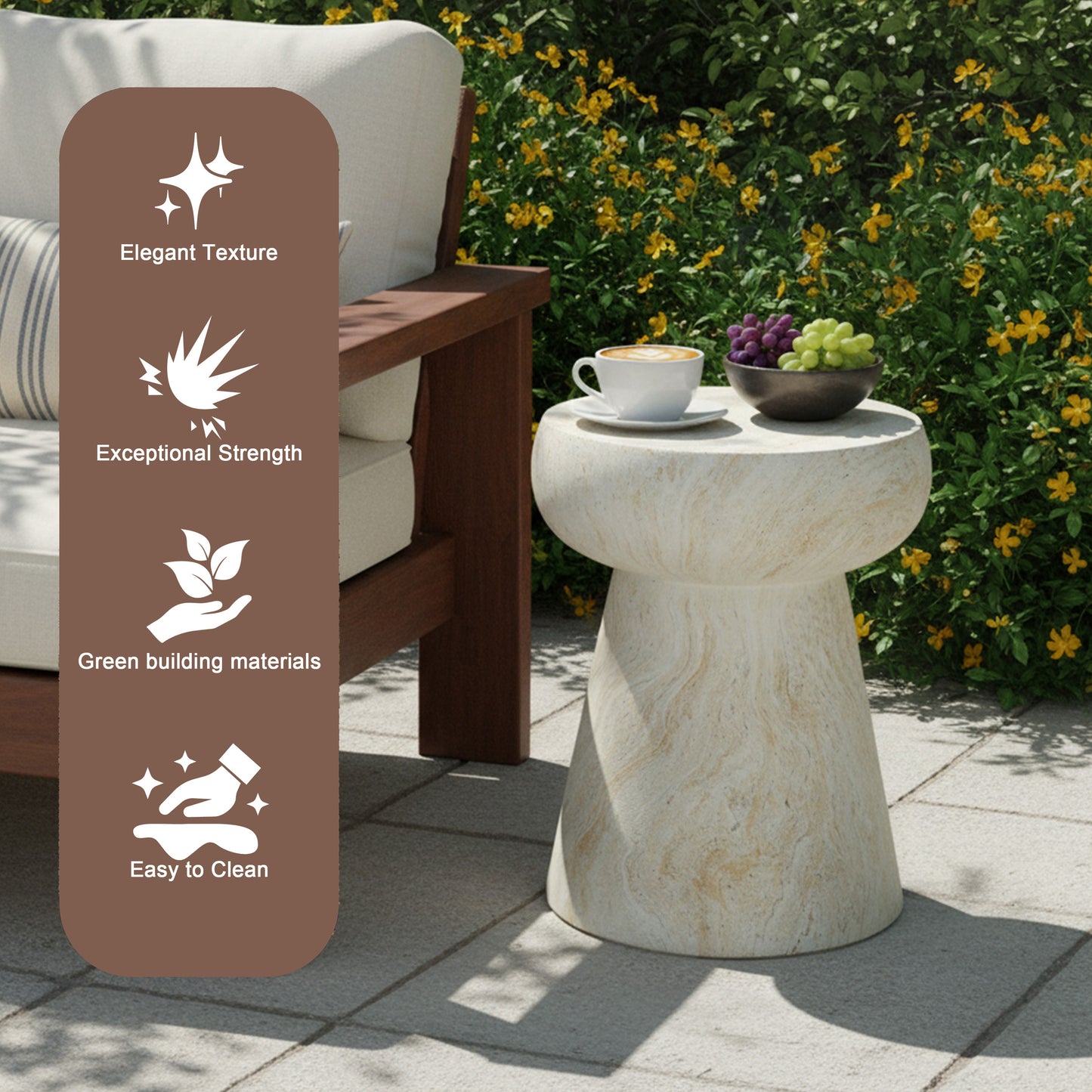 U_Style Mushroom-Shaped Design Outdoor Side Concrete Tables , Modern Geometric Pedestal End TableMulti-Functional & Decorative Coffee Table for Patio Indoor Outdoor