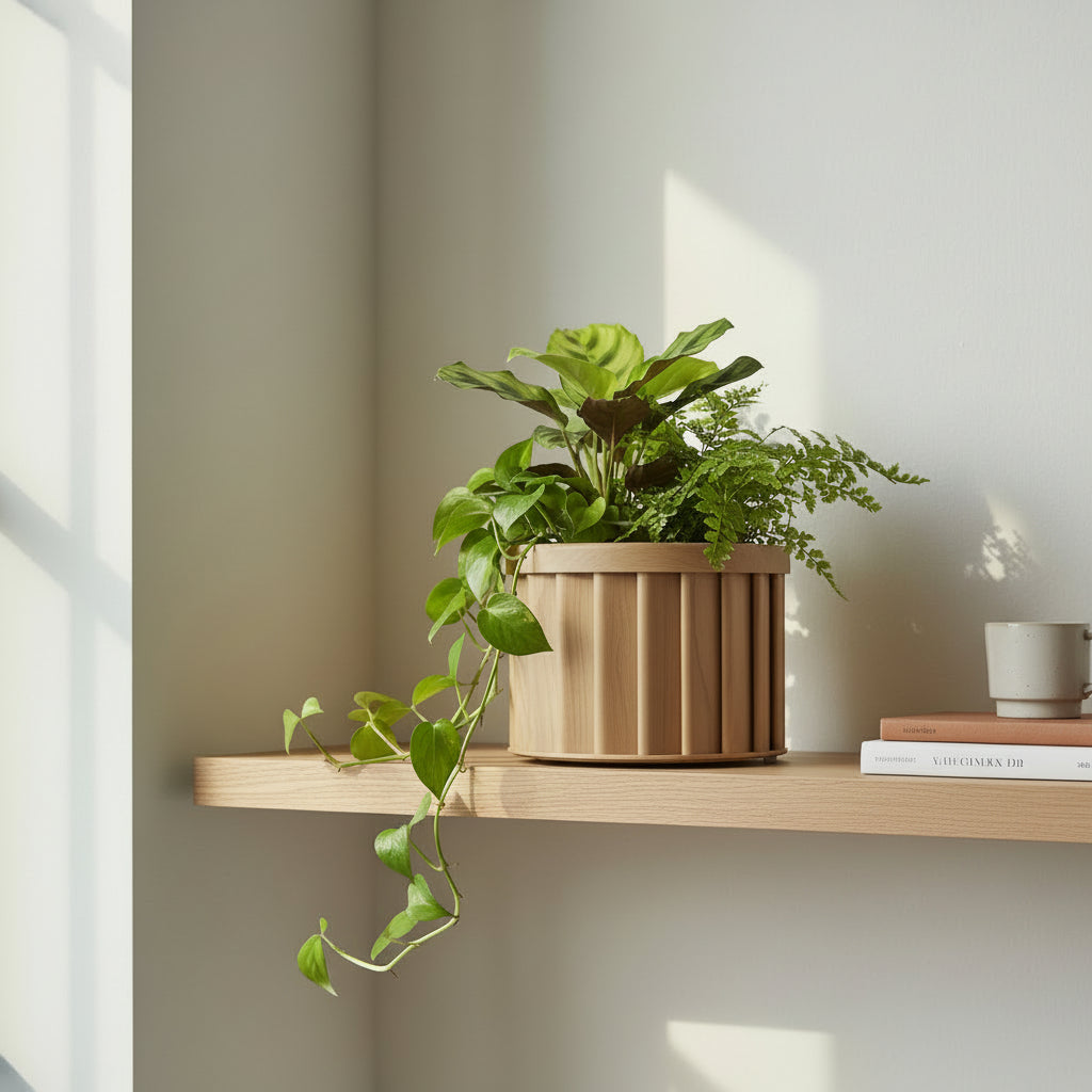 Round Strata Planter MD - Beige Brown