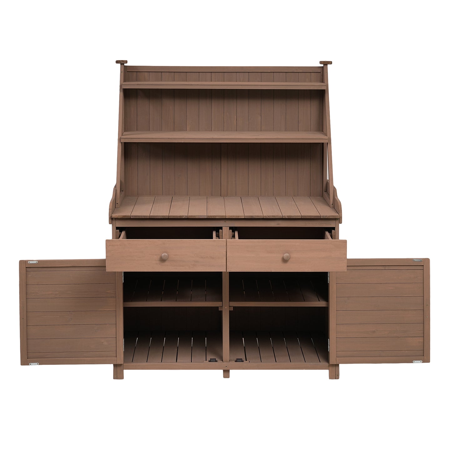 [Assembly Video Provided] TOPMAX 65inch Garden Potting Bench Table, Fir Wood Workstation with Storage Shelf, Drawer and Cabinet, Brown