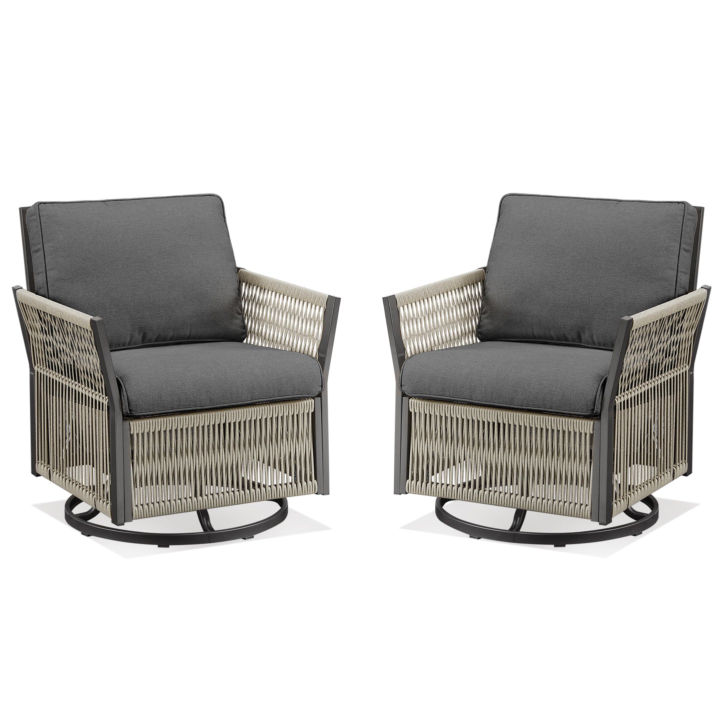Outdoor Swivel Rocker Patio Chairs Set of 2, Wicker Furniture Swivel Patio Chairs Ideal for Porch, Poolside, Deck, and Yard in Gray