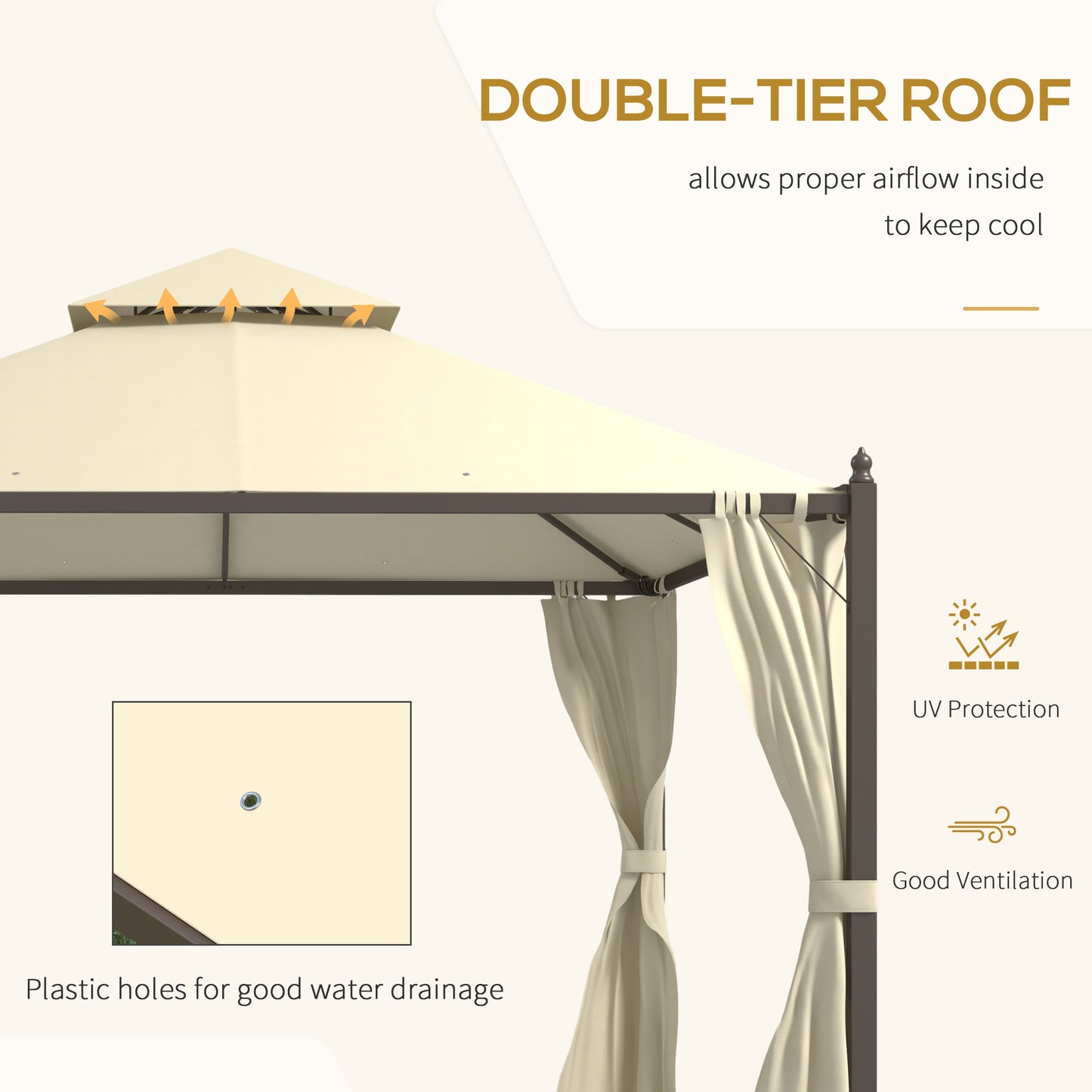 Outsunny 10' x 12' Steel Outdoor Patio Gazebo with Polyester Privacy Curtains, Two-Tier Roof for Air, Large Design