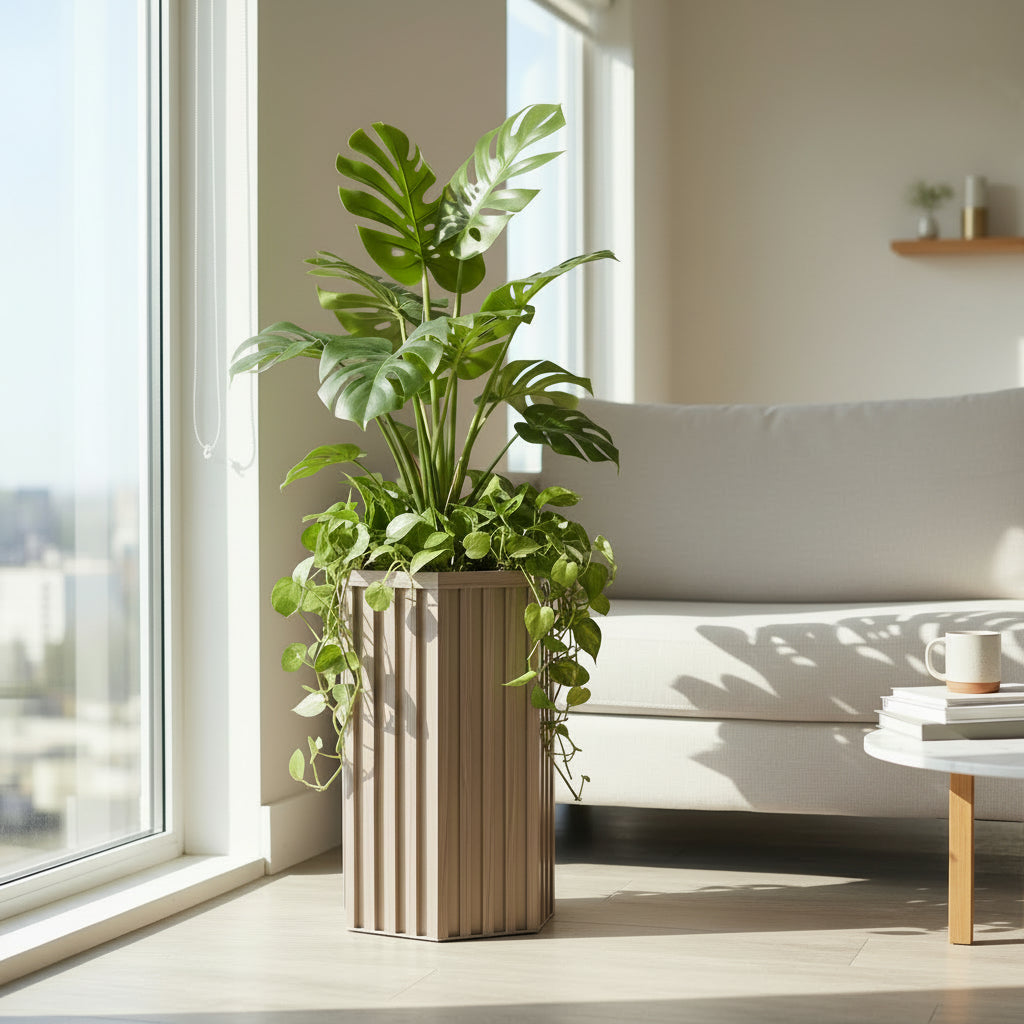 Hexagon Column Planter MD - Ash Brown
