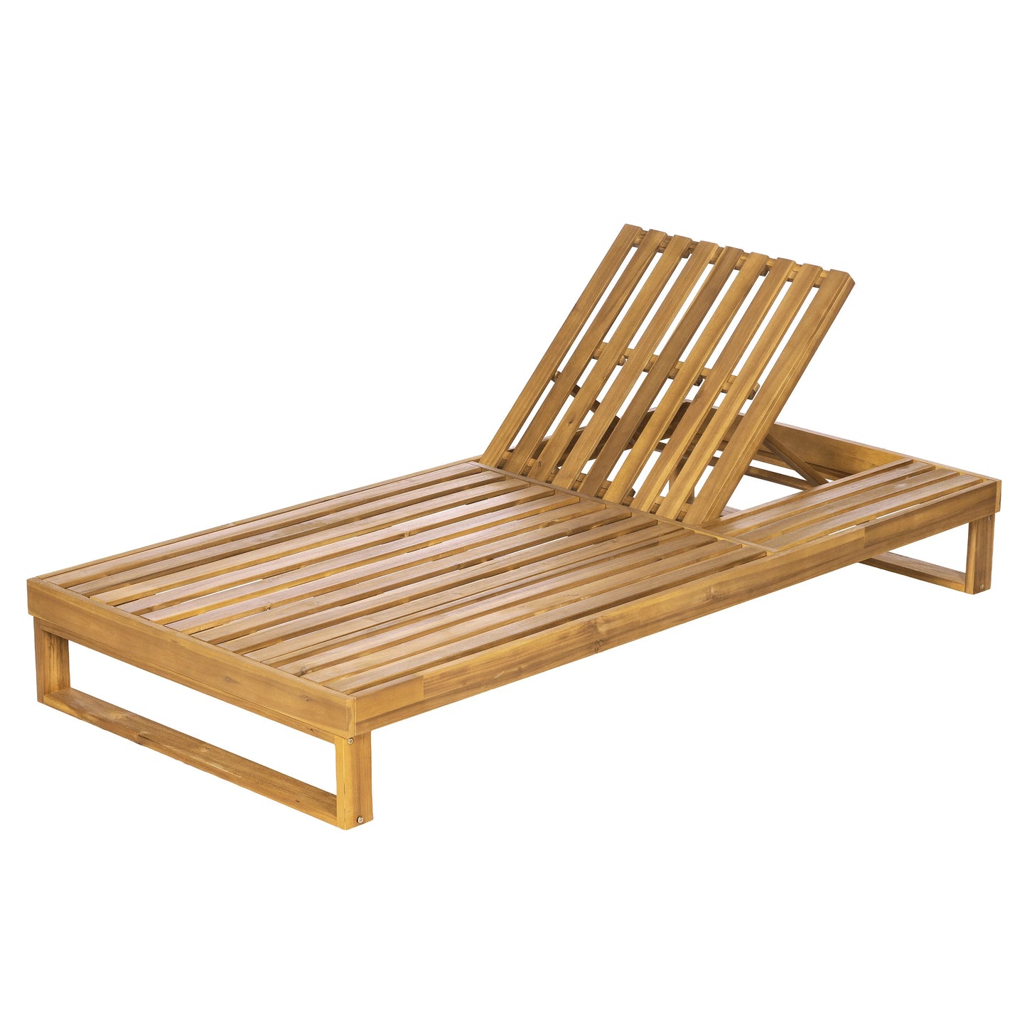 Teak Finish Acacia Wood Chaise Lounge with 1.57-Inch Dark Gray 2-Fold Cushion Set, 4-Position Adjustable with Flat Side Surface, for Poolside - Matching cream,leaf coconut version available