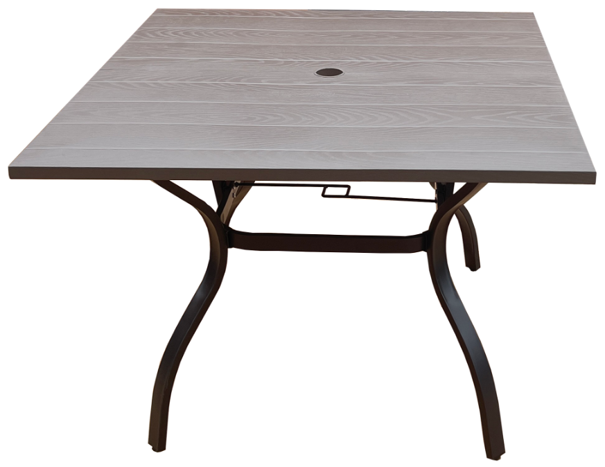 NATURAL -Industrial Farmhouse Desk with Umbrella Hole, 37" Wood Look Square Table - Heavy Metal Frame for Dining Office Kitchen Conference Room, Easy Assembly Waterproof Indoor Outdoor Use