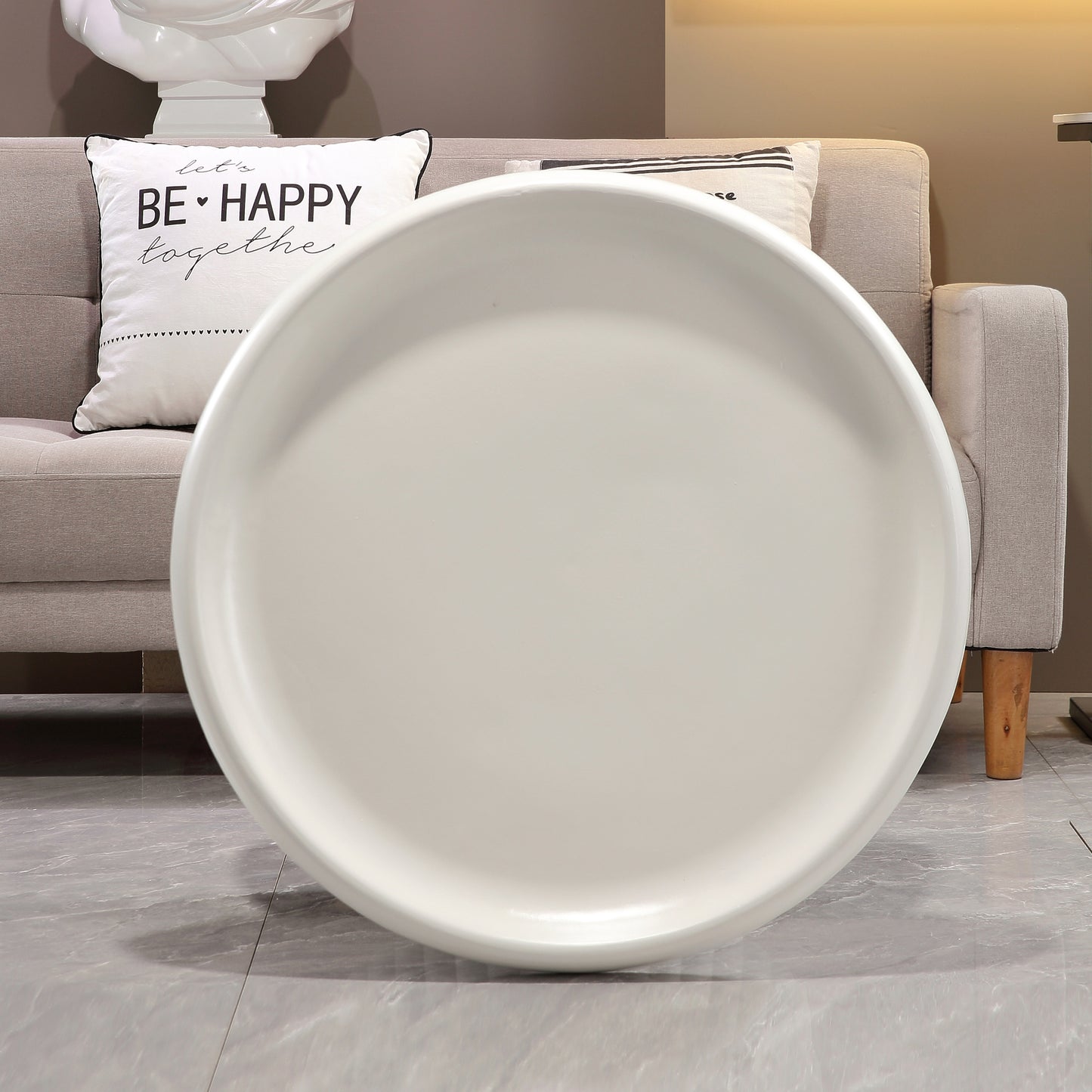 White Magnesium Oxide Fluted Pedestal Coffee Table   27.56" Diameter Round Center Table