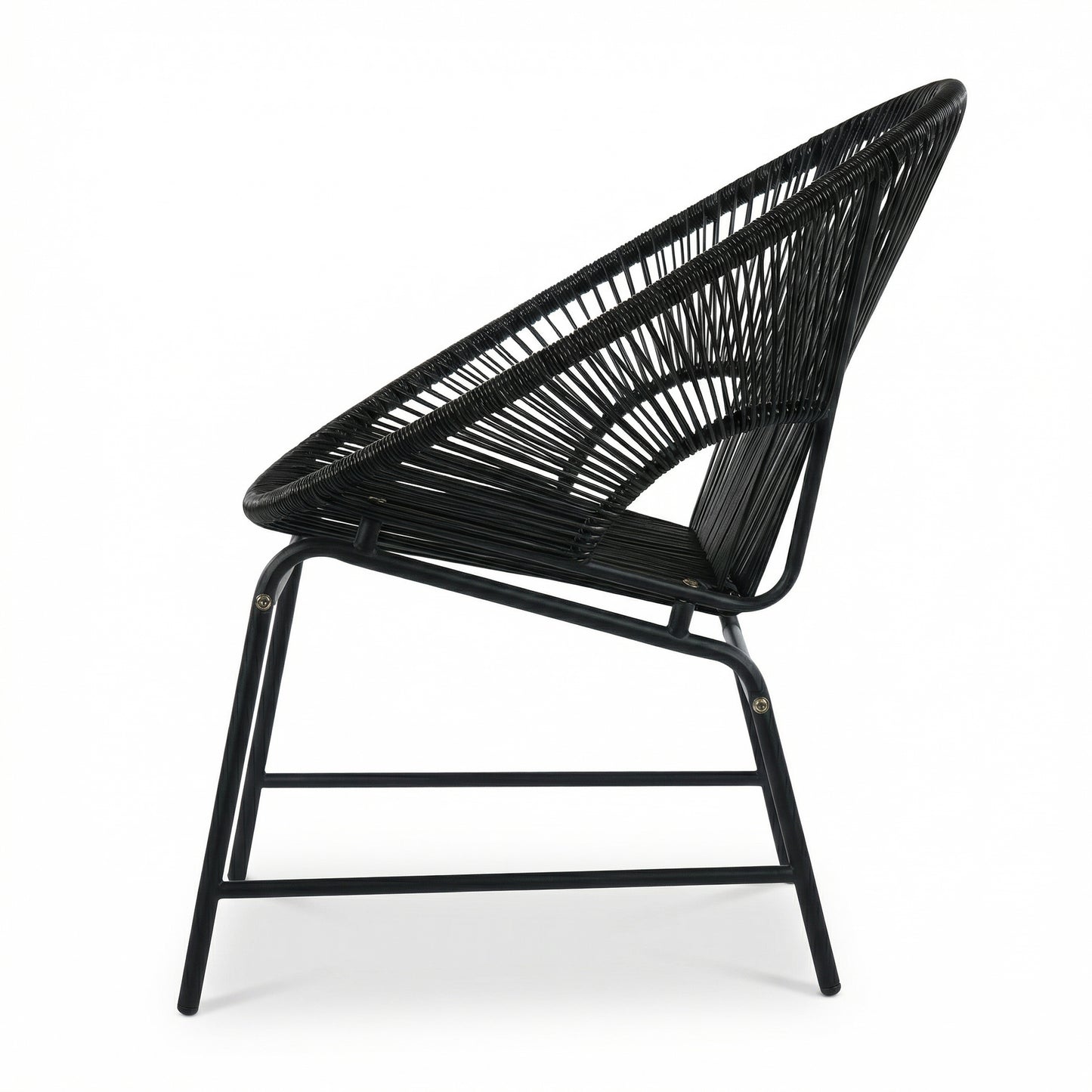 NUSA OUTDOOR PATIO WICKER CHAIR, BLACK PE RATTAN & IRON FRAME, SET OF 2