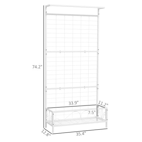 Metal Plant Stand with Trellis and Hanging Bar, Indoor Outdoor Use, White (74.2 in. H)