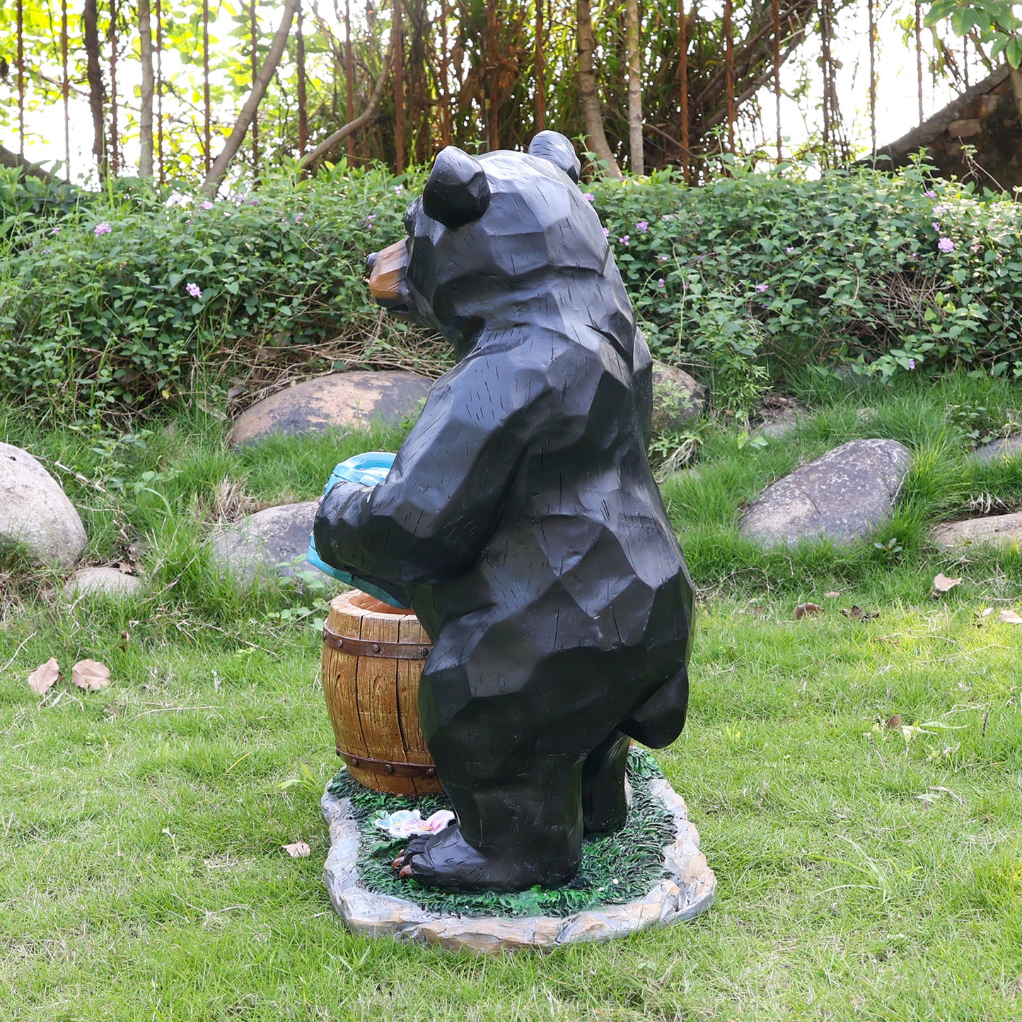 Outdoor Garden Sculpture Bear Flower Pot Planter - Unique Yard Statue Decoration, Interesting Law Outdoor Ornament