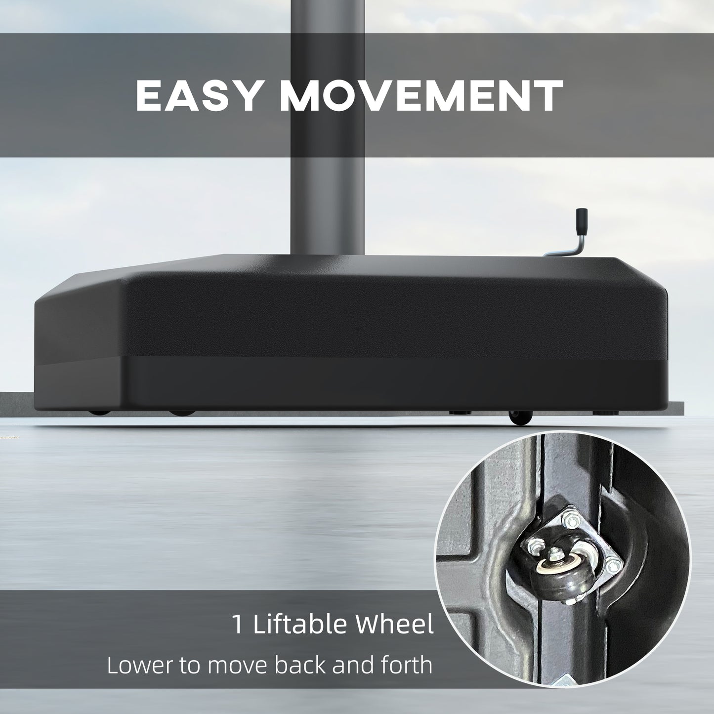 Outsunny 330 lbs. Fillable Umbrella Base for 84D-110V02 Model Umbrella, Heavy Duty Cantilever Umbrella Stand with Lift Wheel, Adjustable Foot Pads, and Cross Base, Black