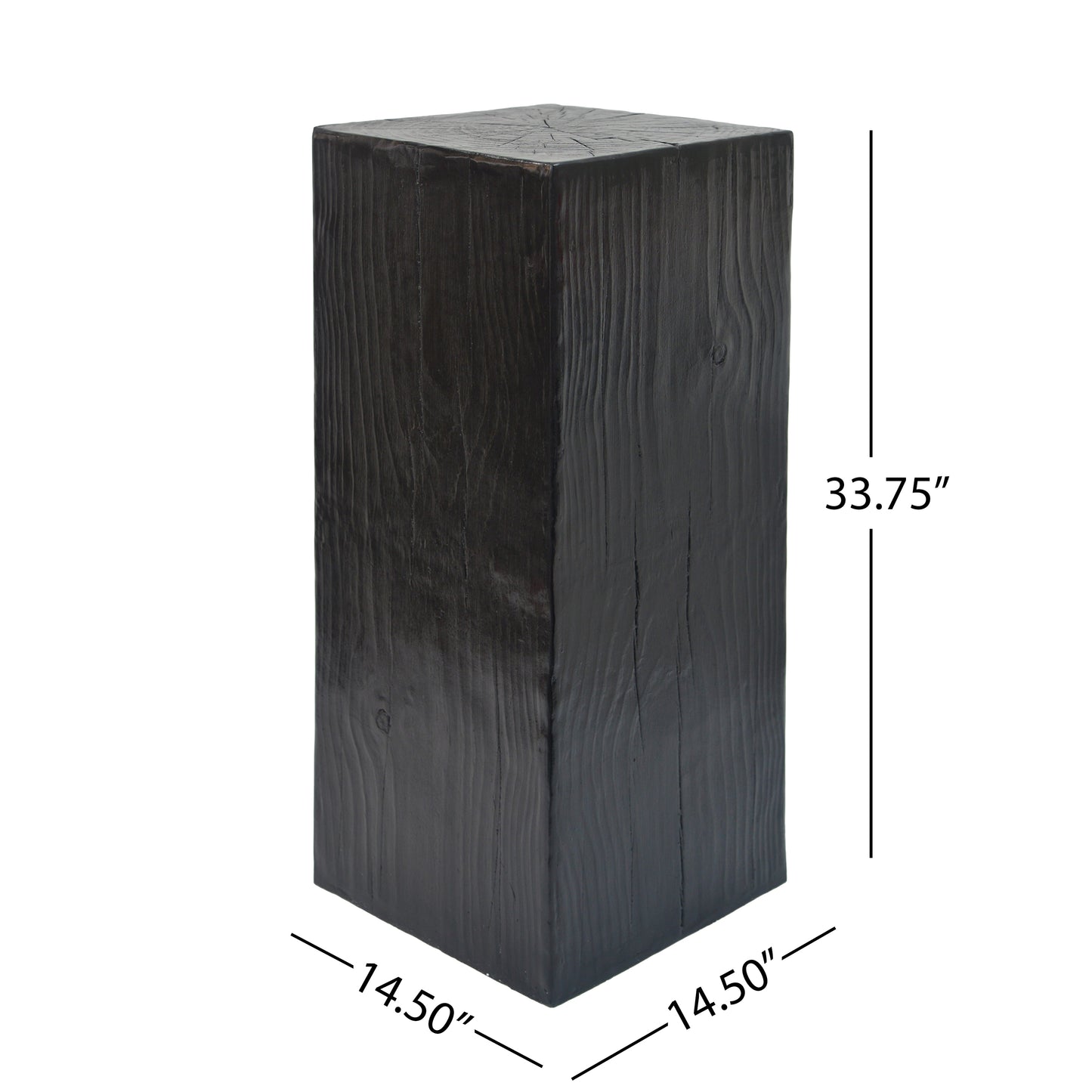 Wood-Look Square-Column MGO End Table,  H33.75",Wood-Like Distressed Finish, Mix with Different Heights, Indoor Outdoor Use,Black Color