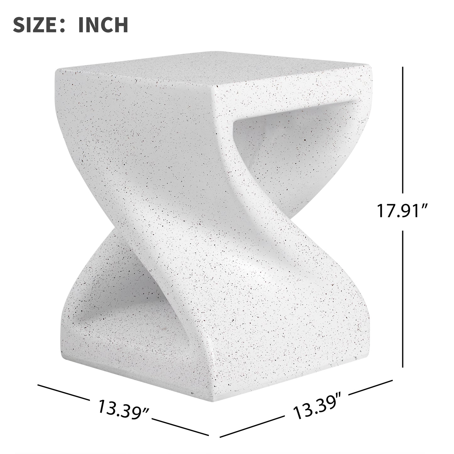Outdoor White Marble Modern Twisted-Base Terrazzo-Speckled All-Weather MGO Side Table – Indoor End Table for Home, Office & Patio Decor