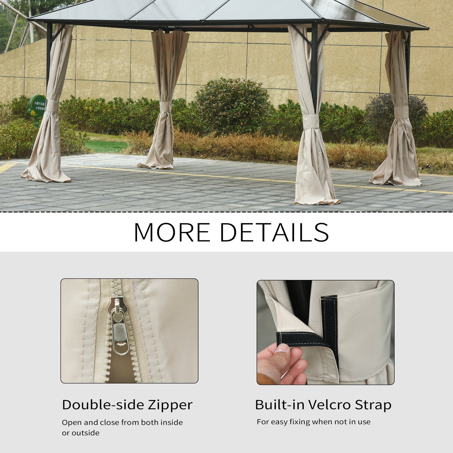 Outsunny 10' x 10' Universal Gazebo Sidewall Set with Panels, Hooks and C-Rings Included for Pergolas and Cabanas, Beige