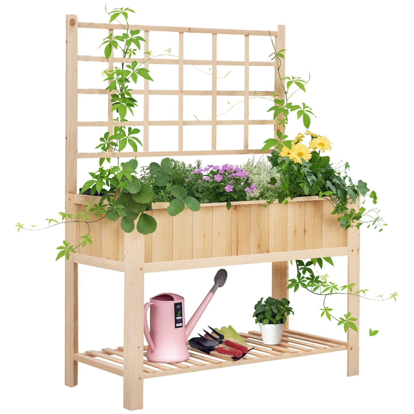 Wooden Raised Garden Bed , Coutryside Style Elevated Planter Box Stand w