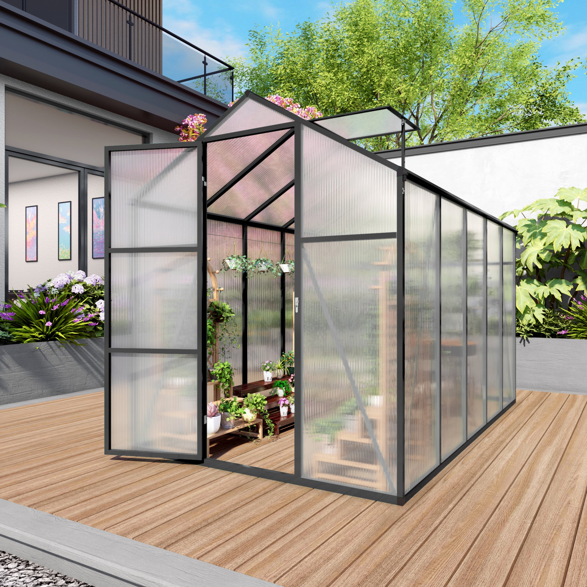 Newly marketed Gain height windproofaluminum greenhouse 6x10 FT Polycarbonate Greenhouse Raised Base and Anchor Aluminum Heavy Duty Walk-in Greenhouses for Outdoor Backyard in All Season