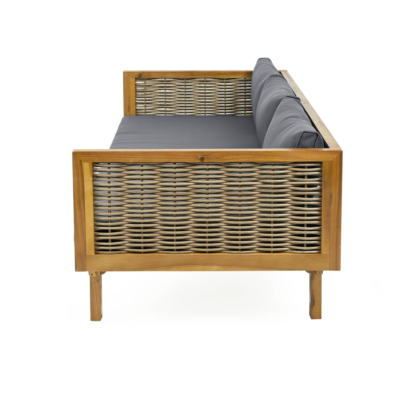 CLAREMONT 3 SEATER DAYBED WITH RATTAN ARMS (DARK GREY CUSHION)
