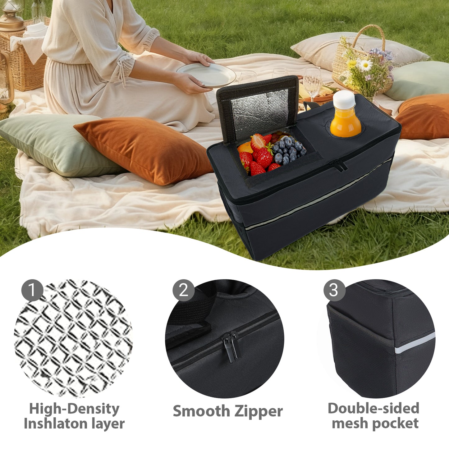 Folding Wagon with Bench Seat & 500 lbs Capacity patent protection -3-in-1 Collapsible Utility Cart with All-Terrain Beach Tires for Camping, Includes 1 ice pack, Beach, Groceries, Outdoor, Black