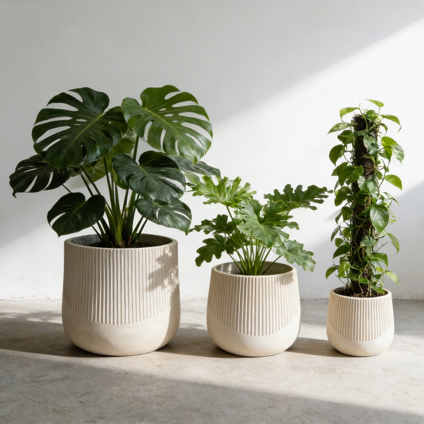 Large Outdoor Indoor Planter, 17.1"+13.38"+9" Dia Round Magnesium Oxide Planter Set of 3, Flower Pots with Drainage Holes,  Modern Design Planter for Home Garden Patio