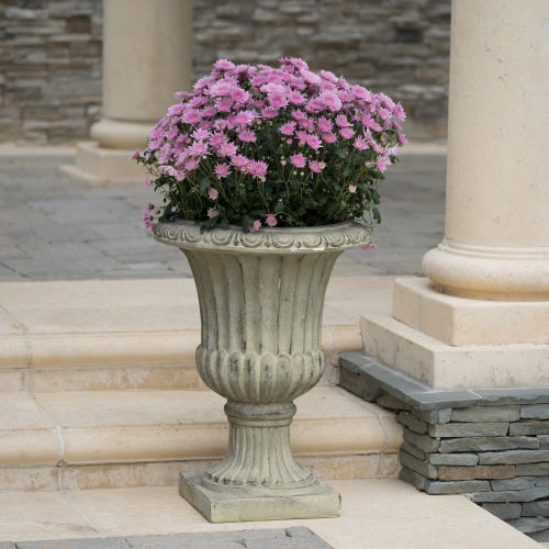 19.7 in. W x 26 in. H Round Antique White Concrete Stone Urn Planter for Indoor and Outdoor