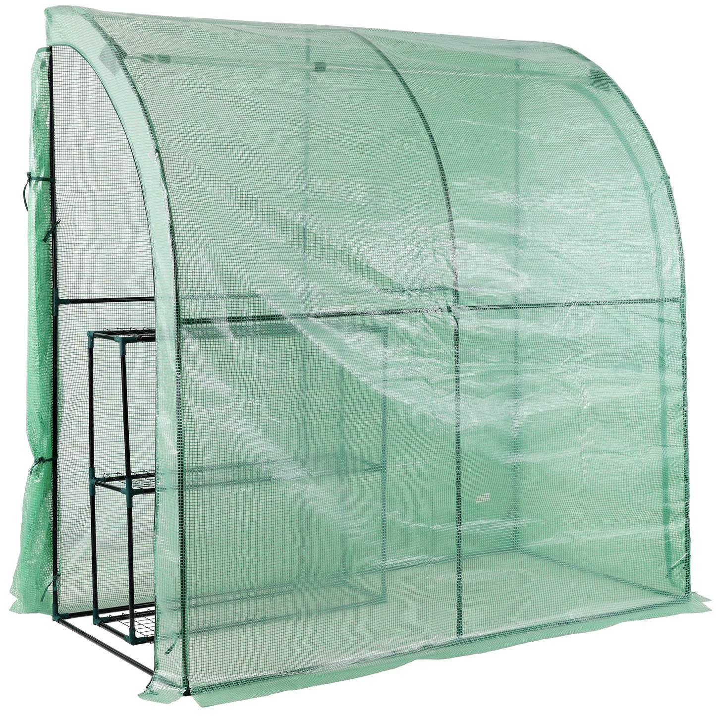 3 Tier Lean-To Portable Greenhouse, Heavy Duty Indoor Outdoor Garden Greenhouse with Wire Shelves, 2 Roll-Up Zipper Doors, Easy Assembly, 79"x39"x83", PE Weatherproof Cover