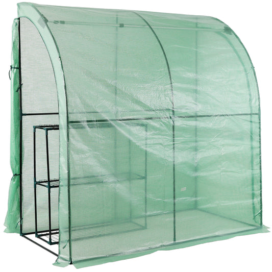 3 Tier Lean-To Portable Greenhouse, Heavy Duty Indoor Outdoor Garden Greenhouse with Wire Shelves, 2 Roll-Up Zipper Doors, Easy Assembly, 79"x39"x83", PE Weatherproof Cover