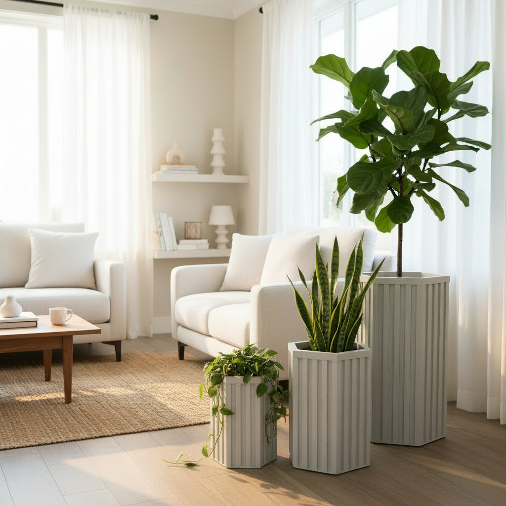 Hexagon Column Planter SM - White