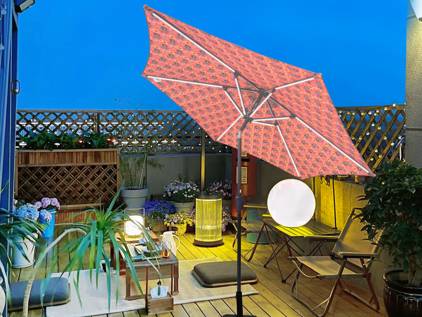 9FT UMBRELLA WITH LIGHT Pattern + Orange