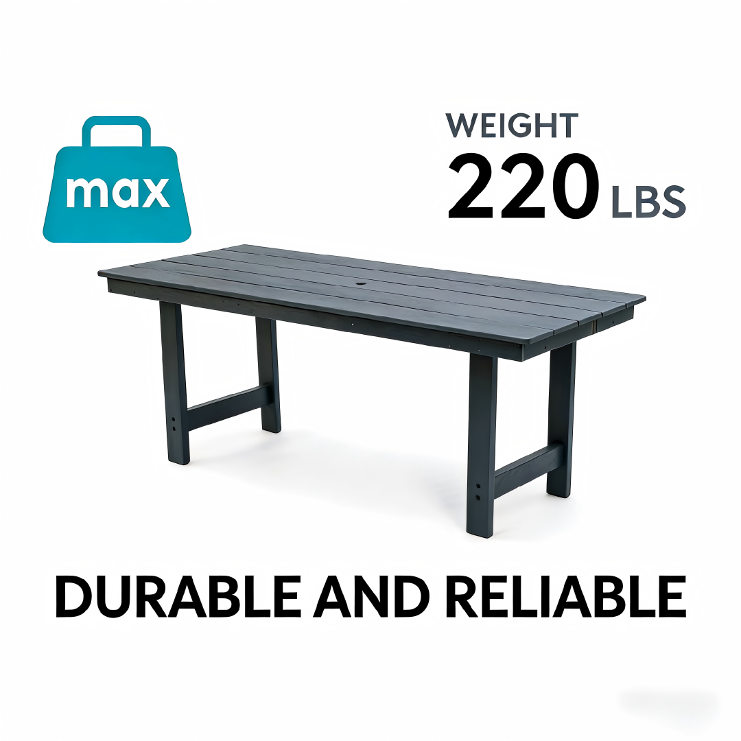 HDPE Patio Dining Family Table, coffee table, outdoor table for 4-6 People with Umbrella Hole for Backyard, Garden, Pool, Black