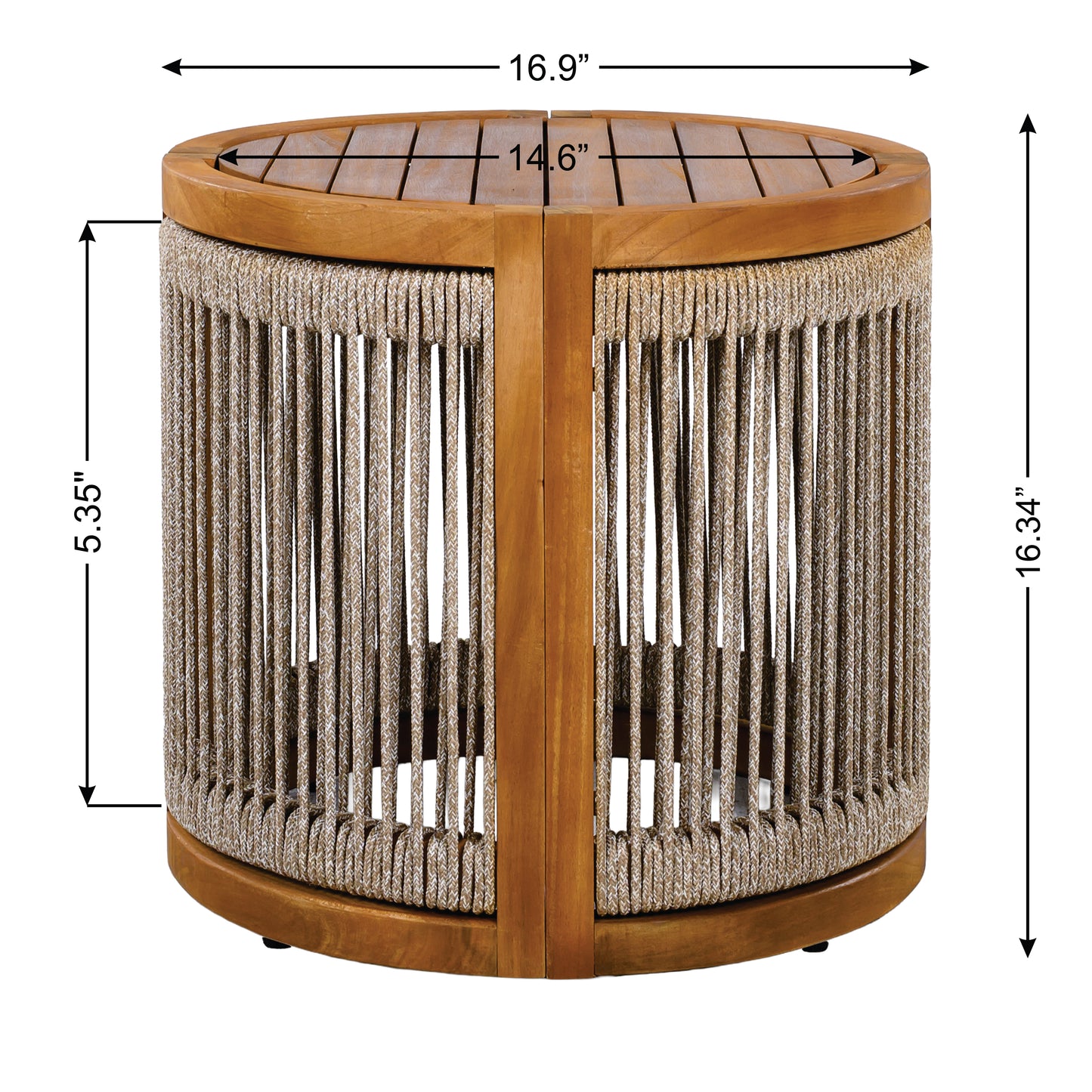 16.9" Acacia Wood Outdoor Side Table - Handwoven Rope Accent Boho Patio Table with All-Weather Durability