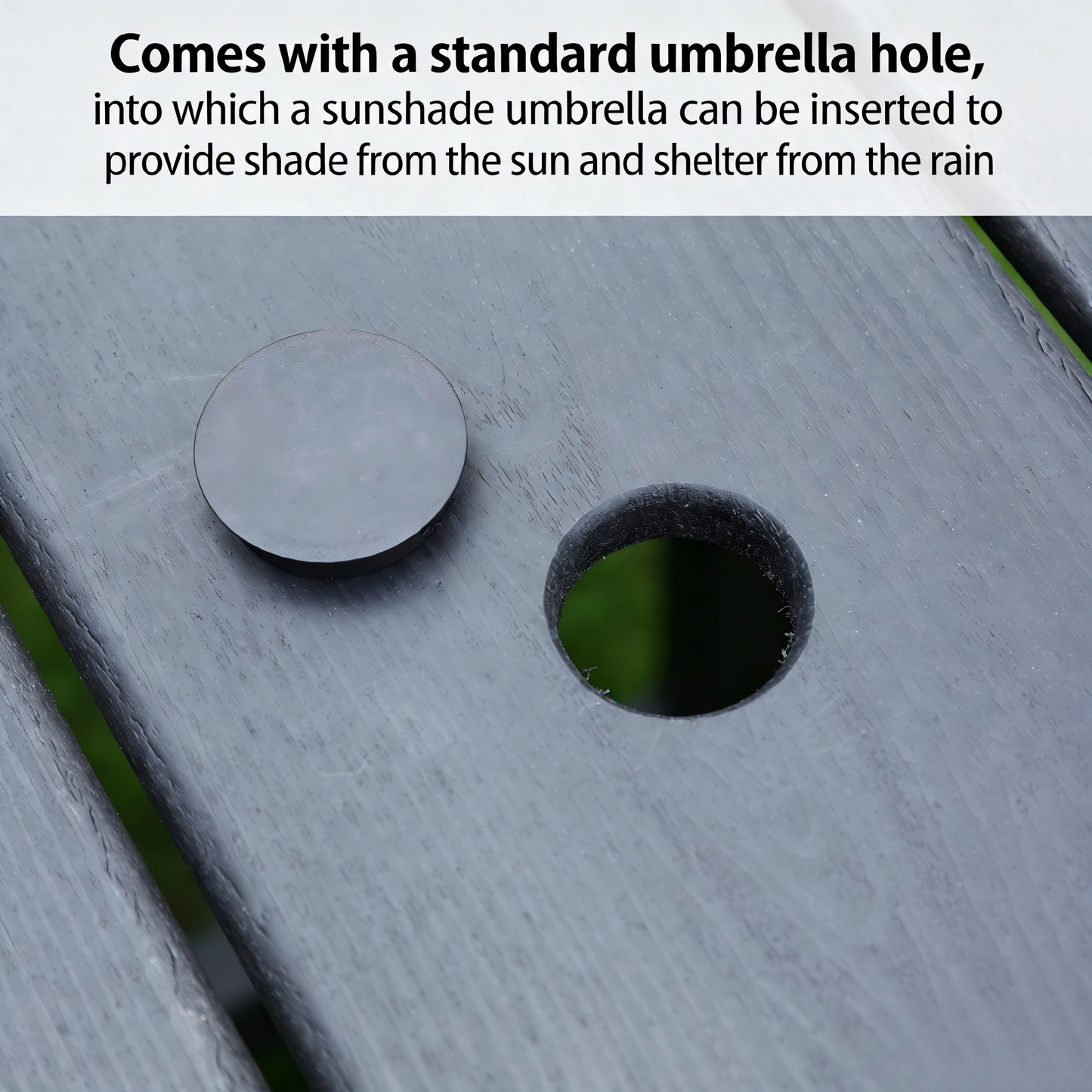 HDPE Patio Dining Family Table, coffee table, outdoor table for 4-6 People with Umbrella Hole for Backyard, Garden, Pool, Black