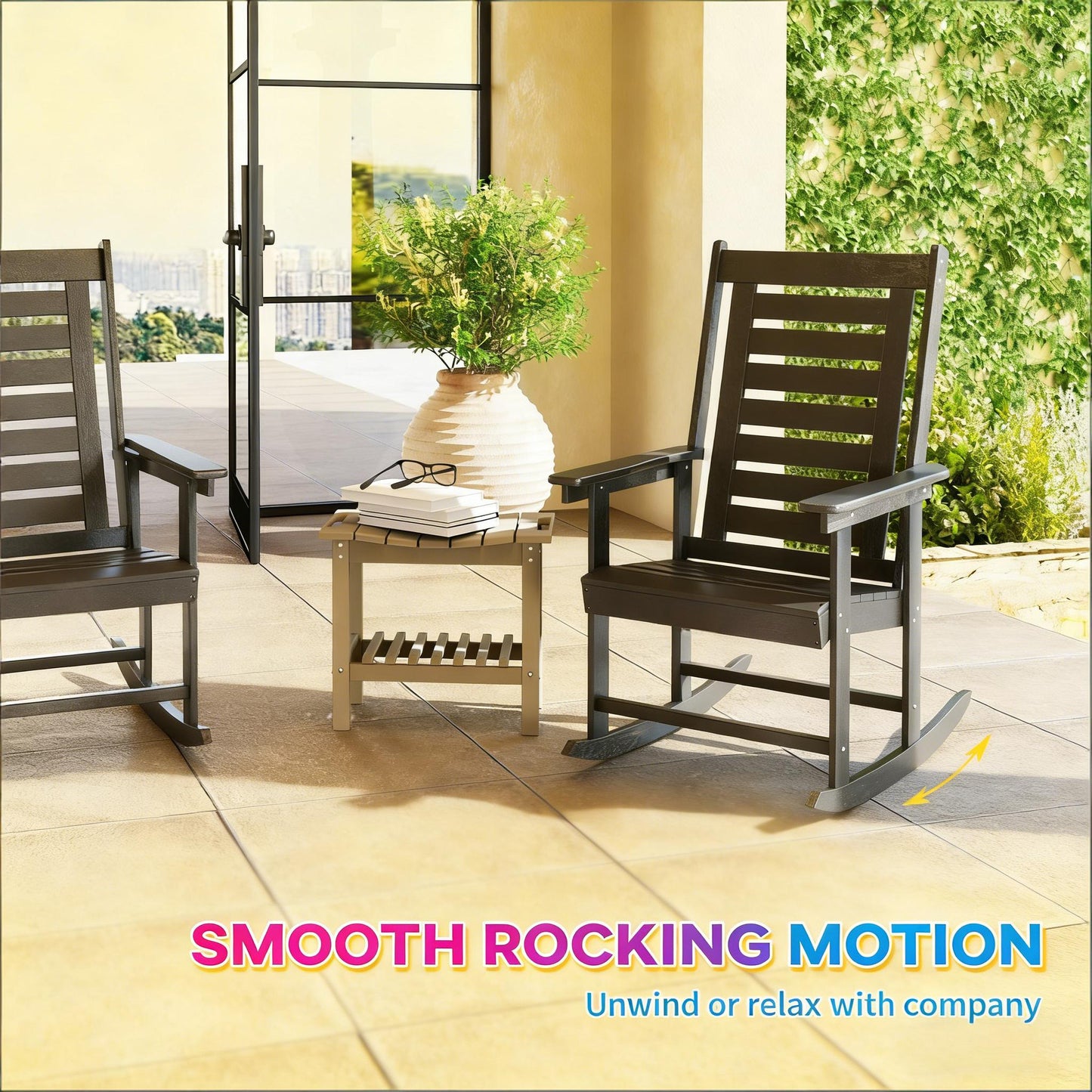 Wide Armrests Chairs,2 Pieces Outdoor Rocking Chairs