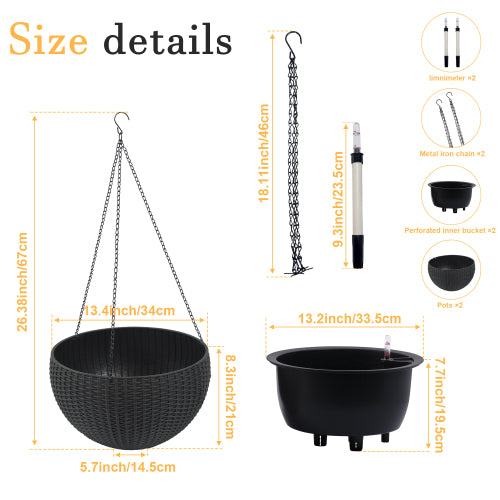 White Resin Hanging Basket, Self Watering Hanging Basket for Indoor Outdoor Plants Hanging Flowerpots for Balcony 2-Pack