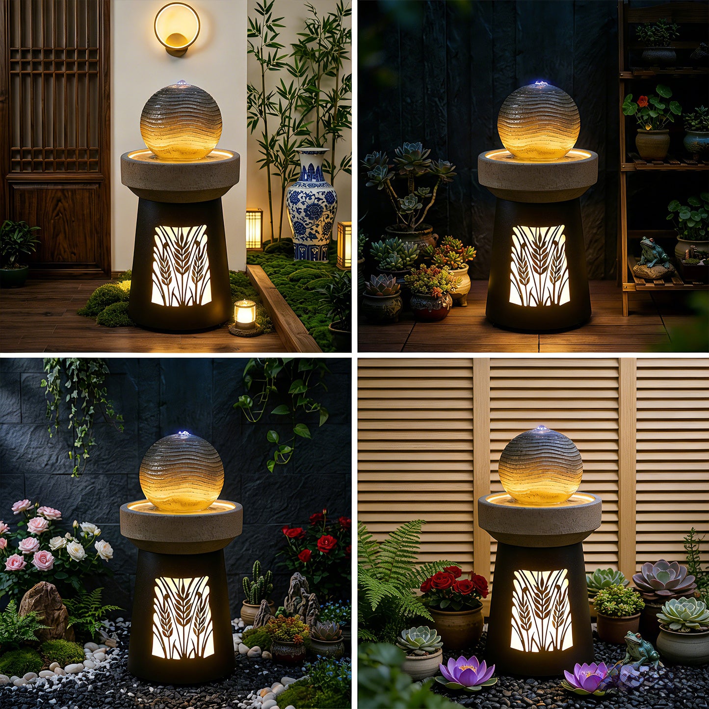 Outdoor Garden Lantern Light with Warm LED Leaf Silhouette Decorative Landscape Lamp for Patio Yard Lawn Pathway Deck