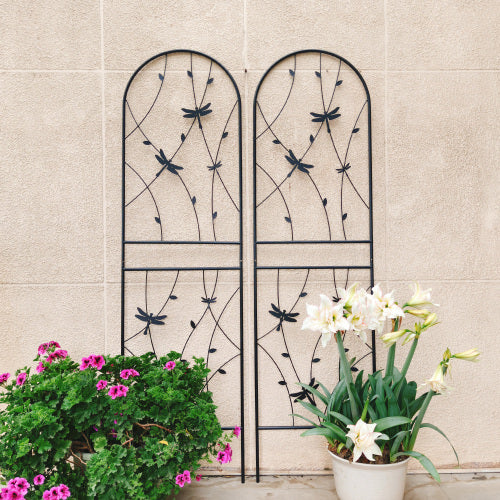 4 Pack 86.7 in. Metal Dragonfly Decor Garden Trellis, Garden Fencing for Climbing Plants, Flower Support Trellis
