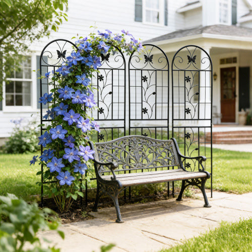 86.7 in. Black Iron Garden Trellis Outdoor Climbing Plant/Flower Support (4-Pack) Butterfly Style
