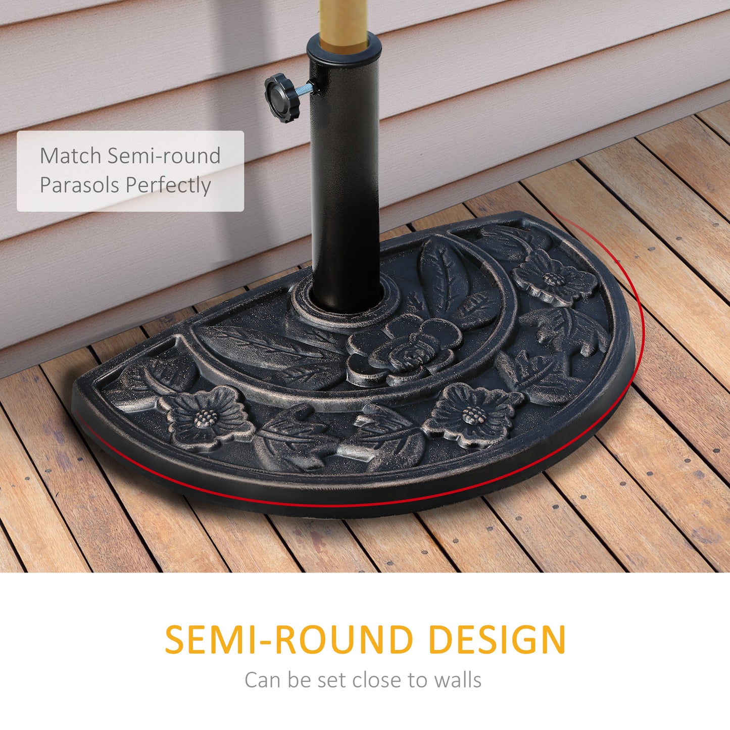 Outsunny 20lbs Half Round Patio Umbrella Base Outdoor Decorative Resin Parasol Stand Holder for Φ1.5", Φ1.9" Pole, for Lawn, Deck, Backyard, Garden, Bronze