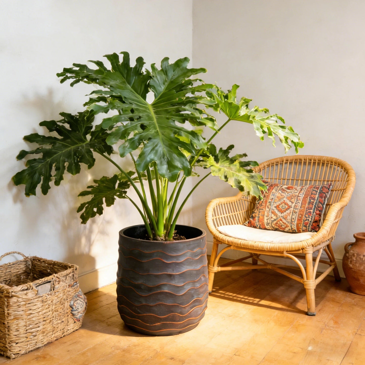 Large Round Planters Set of 2 (16.14"x15.75" & 11.8" x11.42'') - Lightweight Magnesium Oxide Plant Pot with Texture -Concrete Planter Pots with Drainage Hole – Indoor & Outdoor Use