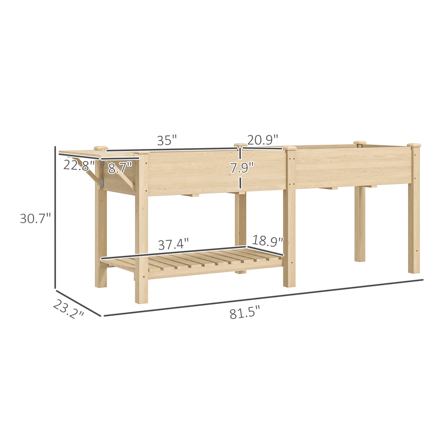 Elevated Garden Bed,Wood Raised Garden Box,with Side Table,Bottom Shelf,Bed Liners and Drainage Holes