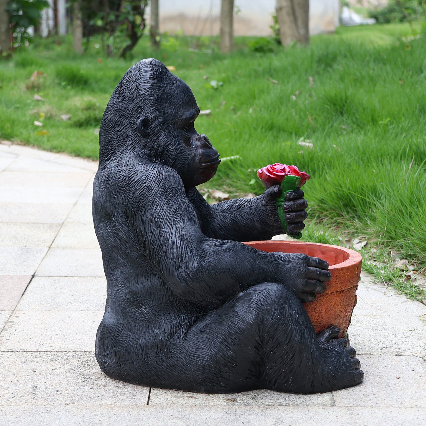 Outdoor Garden Sculpture Chimpanzees  Flower Pot Planter - Unique Yard Statue Decoration, Interesting Law Outdoor Ornament