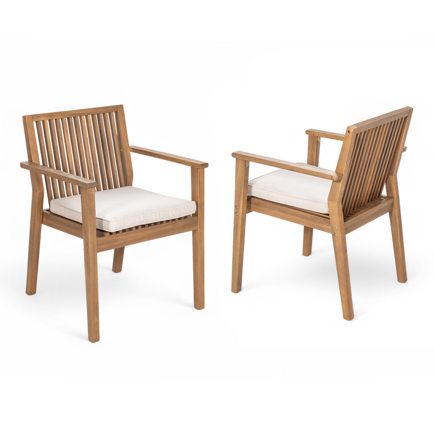 Patio Dining Chair Set of 2 - Sturdy Acacia Wood, Comfortable Waterproof Seating, 400 lbs Capacity, Brown Color Frame