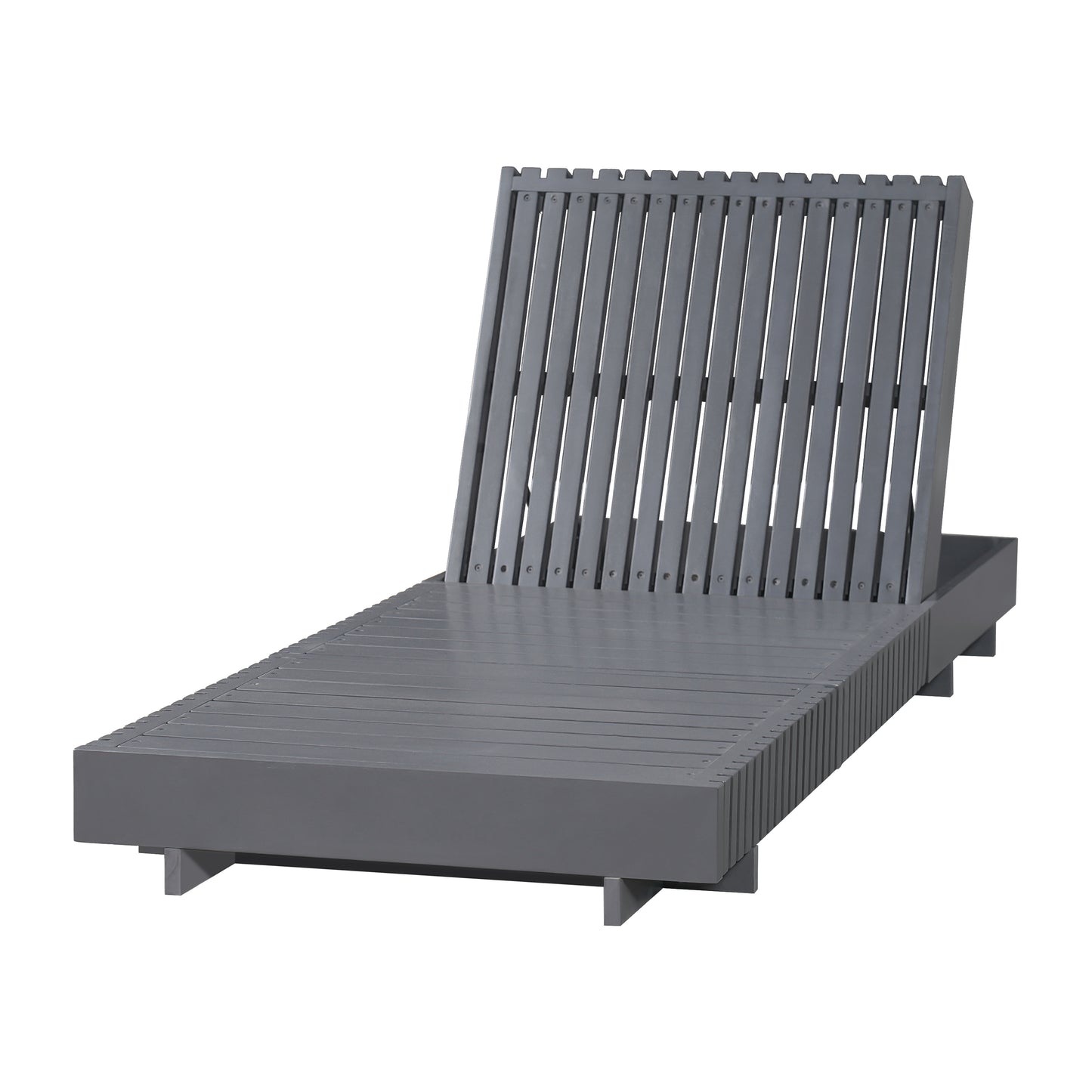 Dark Grey Acacia Solid Wood Outdoor Chaise Lounge with Cream 3-Fold Water-Repellent Cushion, 400lbs Capacity,  Modern Patio Sun Lounger for Garden, Poolside
