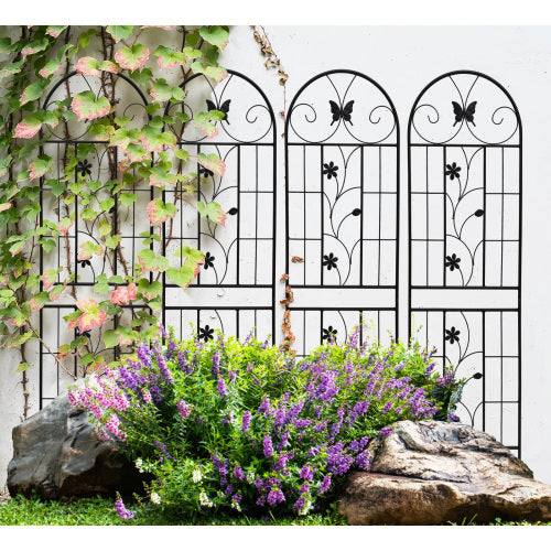 86.7 in. Black Iron Garden Trellis Outdoor Climbing Plant/Flower Support (4-Pack) Butterfly Style