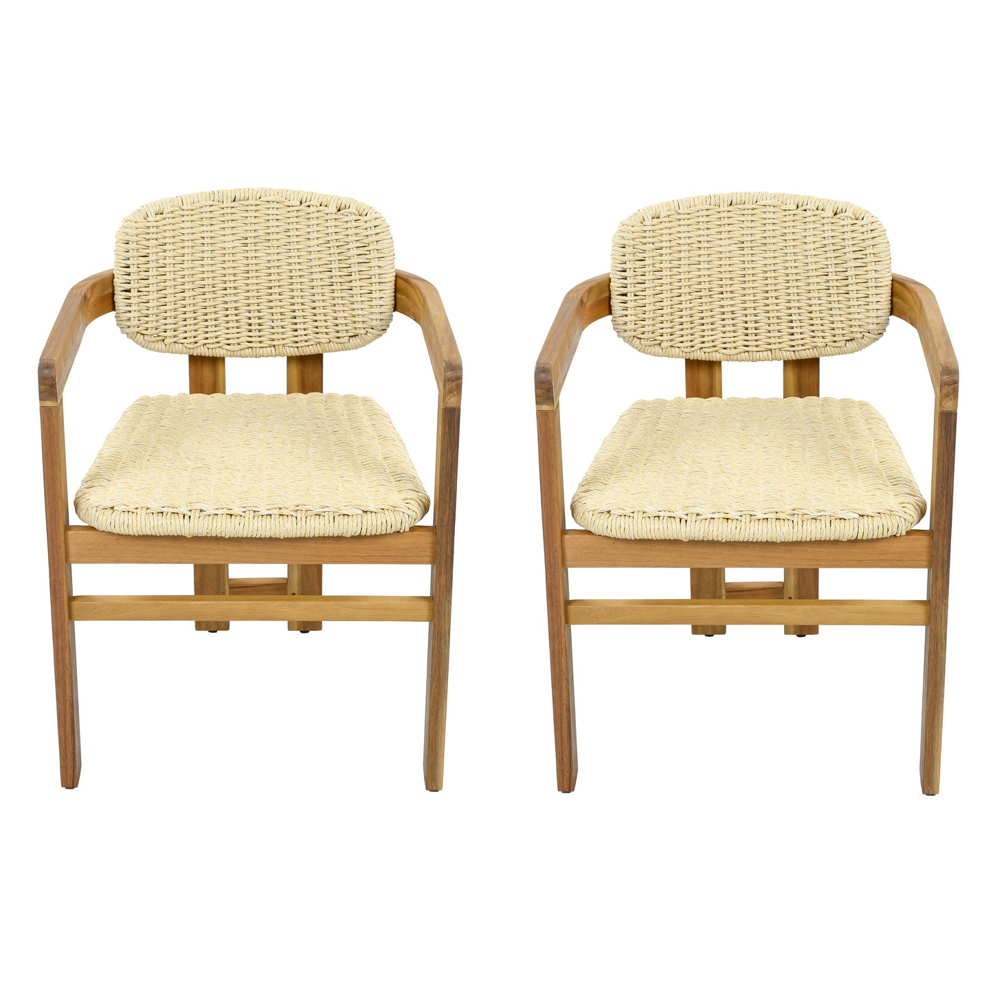 Outdoor Woven Rattan Chair Set Two Accent Chairs Stylish Outdoor Armchairs 2 Person Seating Group Ergonomic Garden Chairs for Patio, Outdoor, Teak Finish+Natural Rattan