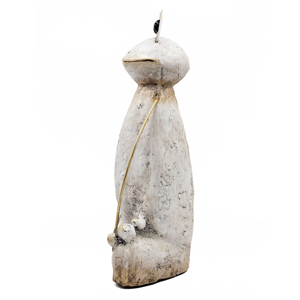 11.4x8.3x24.8" Abstract White Magnesium Frog Figurine with Gold Arms and Eyes