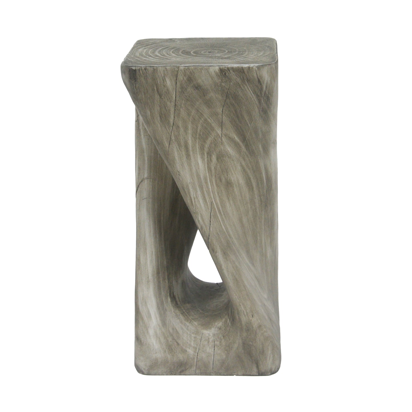 Outdoor Side Table,Twist Shape End Table,Decorative Accent Table,Garden Stool Table for Patio Balcony Beach Pool Side,Lightweight Concrete,Wood Like Texture,Grey Color