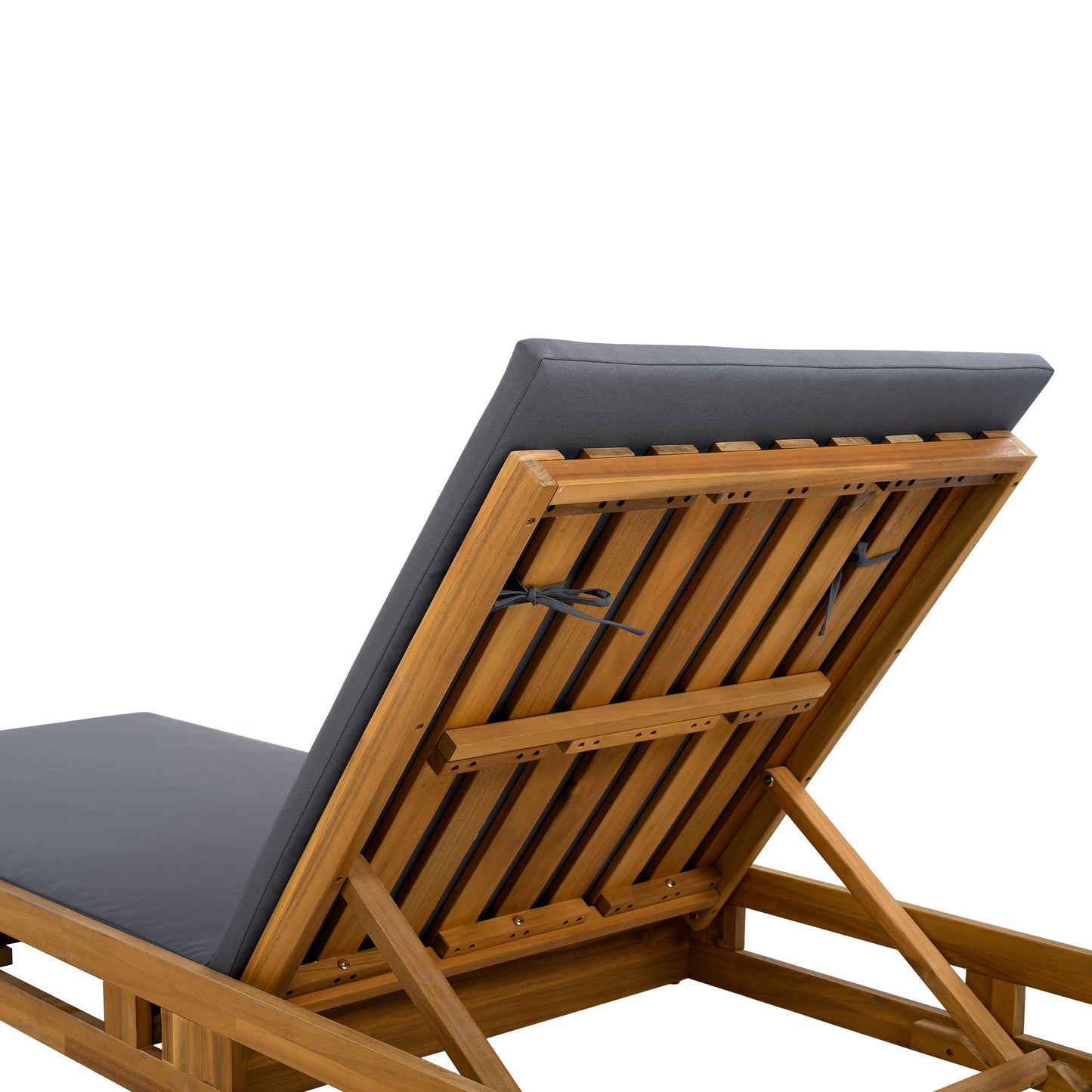 LOUNGE CHAISE SET,ACACIA WOOD WITH WATER-RESISTANT LOUNGE CUSHIONS (Dark Grey/ & 2 INCH THICK) - MATCHING CREAM/LEAF COCONUT VERSION AVAILABLE