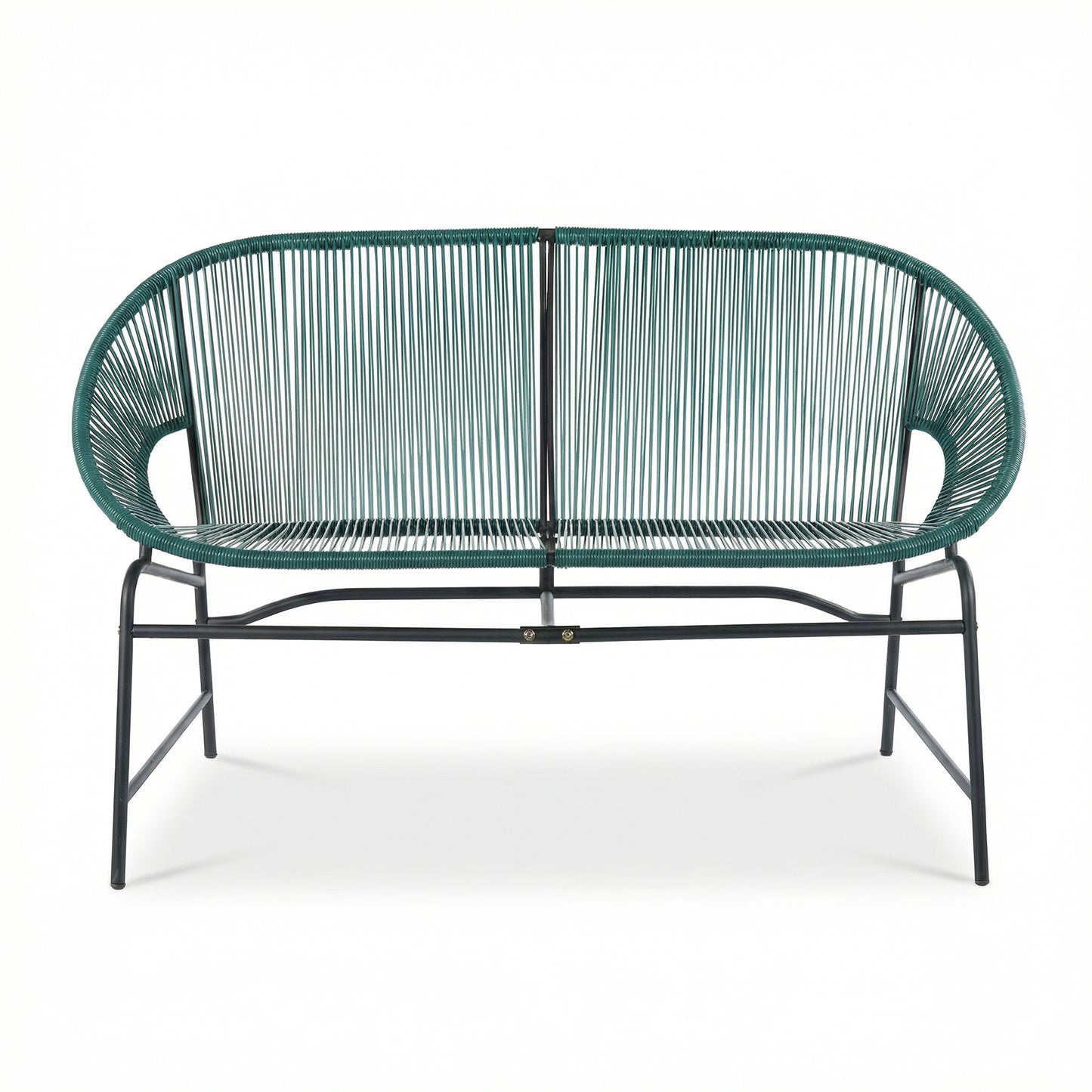 CONDESSA OUTDOOR PATIO WICKER LOVE SEAT, GREEN PE RATTAN & IRON FRAME, SET OF 1